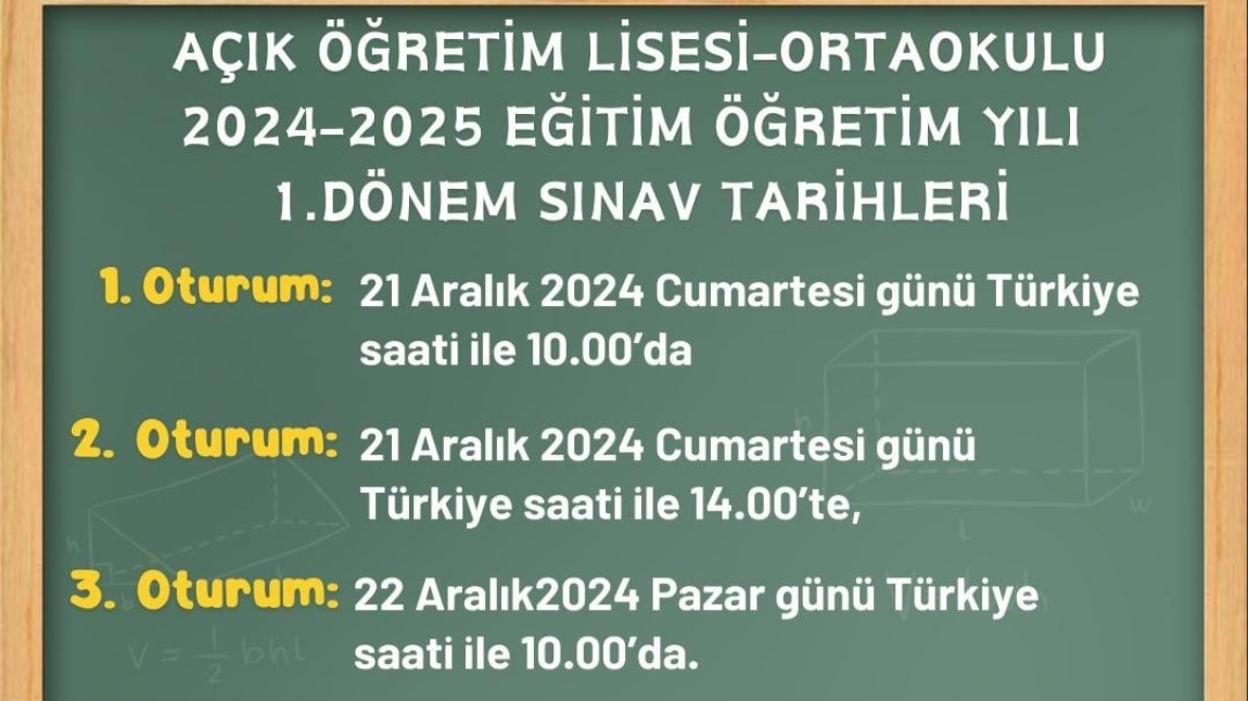 Açık Öğretim Lisesi 2024-2025 eğitim öğretim yılı 1. Dönem (2024/1 Dönemi) Sınav Tarihleri